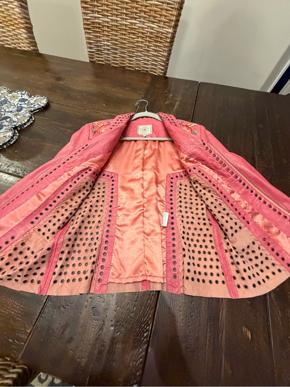 Double D Ranch Pink Embroidered Fringe Leather Jacket - Picture 5 of 11